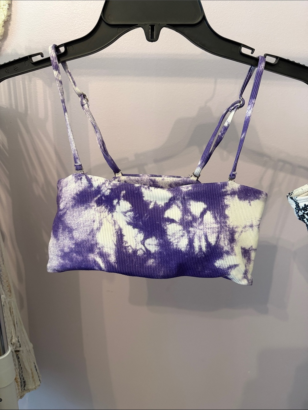 Zaful Purple & White Tie-Dye Ribbed Bandeau Swim Tops include both